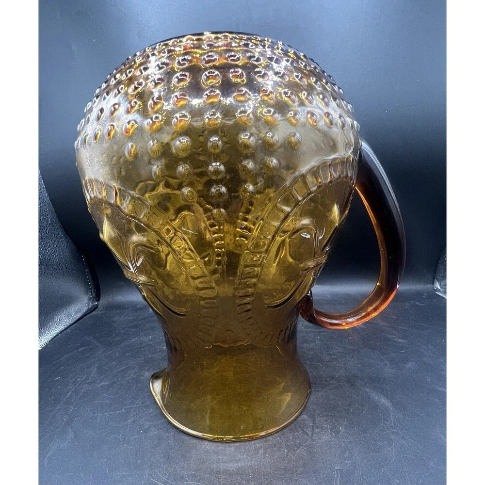 Vintage Zrike Renaissance Amber Glass Pitcher 90 oz 9.5” Embossed Glass